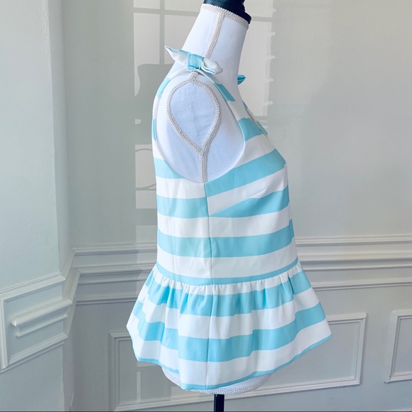 SUGAR LIPS BLUE WHITE STRIPED PLUM TOP WITH BOWS - Picture 2 of 11